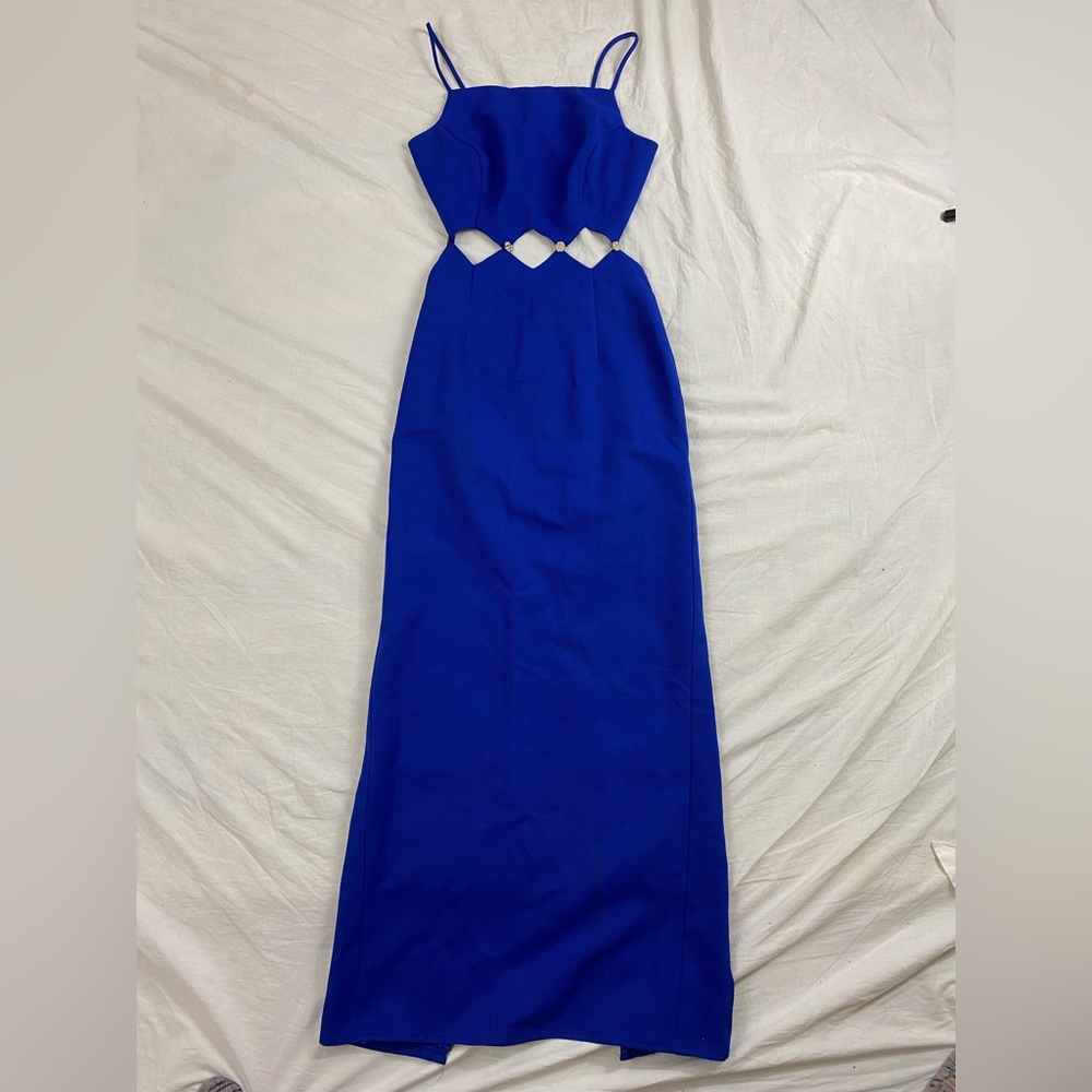 Vintage Blue Diamond Cutout Formal Gown